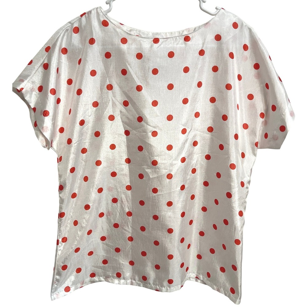 Vintage 70s 80s Jonquil Red White Polka Dot Satin Blouse Rockabilly Size 10 M